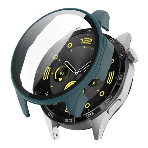 Huawei Watch GT4 (46 mm), Műanyag védőkeret, kijelzővédő üveggel, közepesen ütésálló, szíj nélkül, sötétzöld