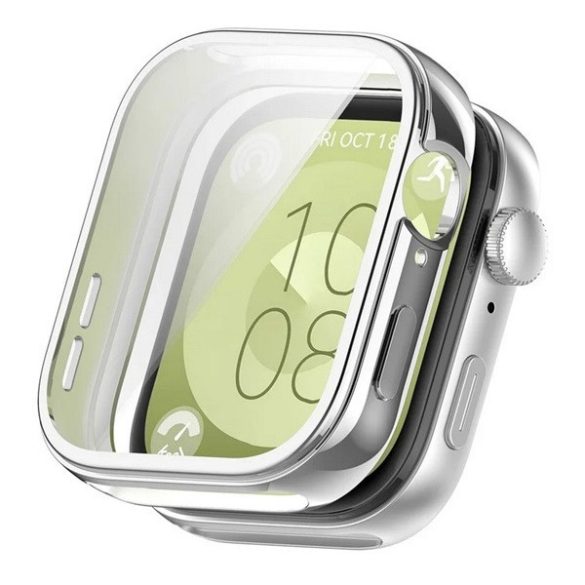 Huawei Watch Fit 3, Szilikon védőkeret, közepesen ütésálló, szíj nélkül, ezüst
