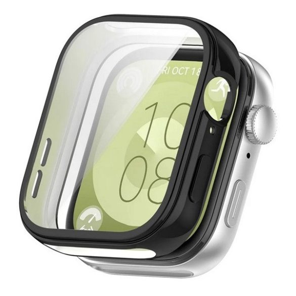 Huawei Watch Fit 3, Szilikon védőkeret, közepesen ütésálló, szíj nélkül, fekete