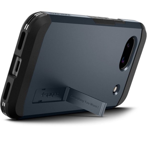 Google Pixel 8a, Szilikon tok + műanyag hátlap, kitámasztóval, Spigen Tough Armor, sötétkék