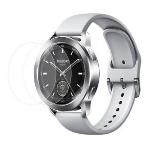 Xiaomi Watch S3, Kijelzővédő fólia, ütésálló fólia (az íves részre nem hajlik rá!), Tempered Glass (edzett üveg), Clear, 2 db / csomag