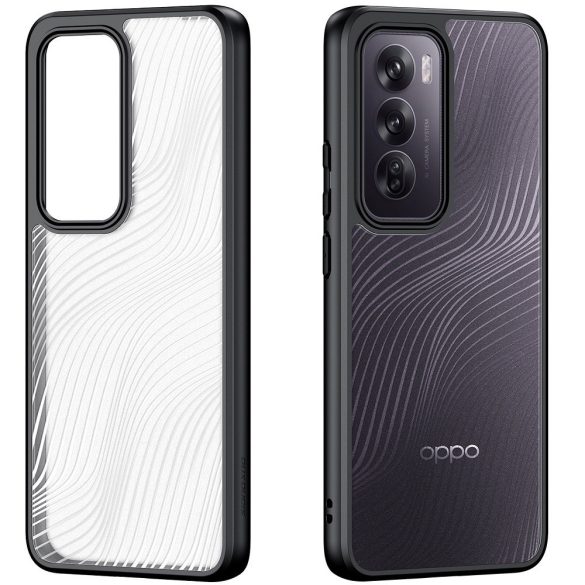 Oppo Reno12, Műanyag hátlap védőtok + szilikon keret, hullám minta, Dux Ducis Aimo, áttetsző/fekete