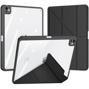 Apple iPad Pro 11 (2024), mappa tok, Apple Pencil tartóval, levehető előlap, Origami Smart Case, Dux Ducis Magi, átlátszó/fekete