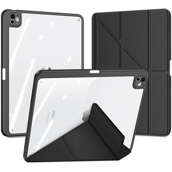Apple iPad Pro 11 (2024), mappa tok, Apple Pencil tartóval, levehető előlap, Origami Smart Case, Dux Ducis Magi, átlátszó/fekete