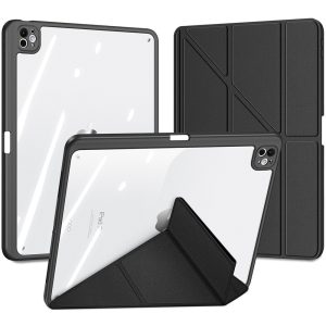Apple iPad Pro 13 (2024), mappa tok, Apple Pencil tartóval, levehető előlap, Origami Smart Case, Dux Ducis Magi, átlátszó/fekete