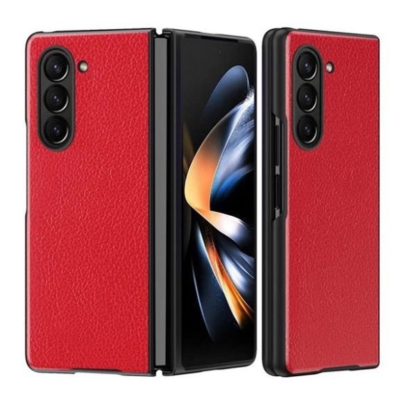 Samsung Galaxy Z Fold6 SM-F956B, Műanyag hátlap védőtok, bőrhatású hátlap, piros