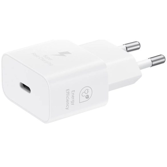 Hálózati töltő adapter, 25W, USB Type-C aljzat, USB Type-C - USB Type-C kábellel, PD, PDO / PPS, GaN, gyorstöltés, Samsung, fehér, gyári