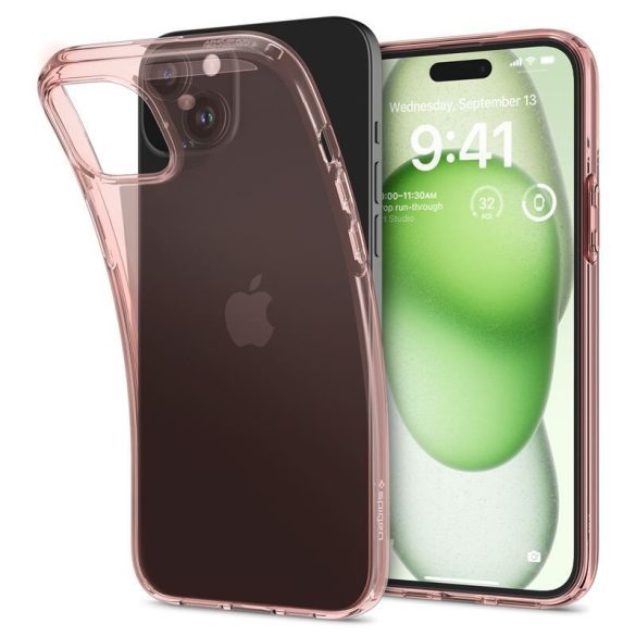 Apple iPhone 15 Plus, Szilikon tok, Spigen Crystal Flex, átlátszó/vörösarany