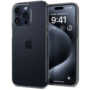 Apple iPhone 15 Pro Max, Szilikon tok, Spigen Crystal Flex, átlátszó/sötétszürke