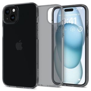 Apple iPhone 15, Szilikon tok, Spigen Crystal Flex, átlátszó/sötétszürke