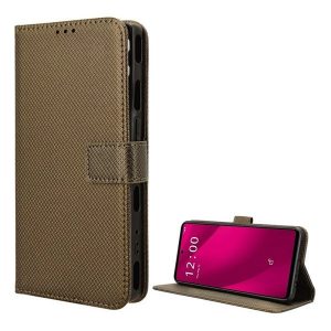 Telekom T Phone 2 5G, Oldalra nyíló tok, stand, rombusz minta, csatos, kézpánttal, barna