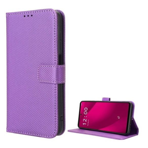 Telekom T Phone 2 Pro 5G, Oldalra nyíló tok, stand, rombusz minta, csatos, kézpánttal, lila