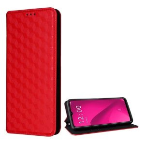 Telekom T Phone 2 Pro 5G, Oldalra nyíló tok, bőrhatású, stand, Teljes 3D rombusz minta, prémium, piros