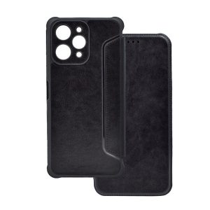 Xiaomi Redmi 12 4G / 12 5G / Note 12R, Oldalra nyíló tok, közepesen ütésálló, bőrhatású, fekete