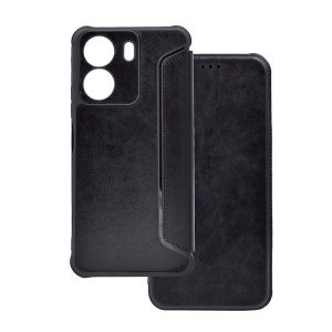 Xiaomi Redmi 13C 4G / Poco C65, Oldalra nyíló tok, közepesen ütésálló, bőrhatású, fekete