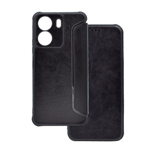 Xiaomi Redmi 13C 4G / Poco C65, Oldalra nyíló tok, közepesen ütésálló, bőrhatású, fekete
