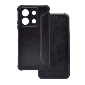Xiaomi Redmi Note 13 4G, Oldalra nyíló tok, közepesen ütésálló, bőrhatású, fekete
