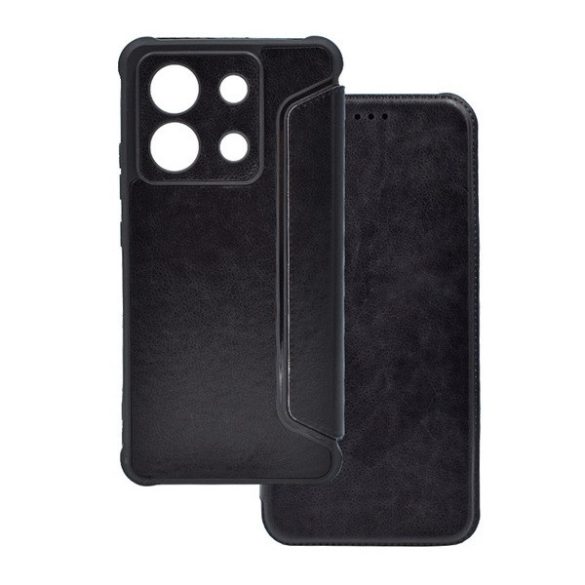 Xiaomi Redmi Note 13 Pro 5G / Poco X6 5G, Oldalra nyíló tok, közepesen ütésálló, bőrhatású, fekete