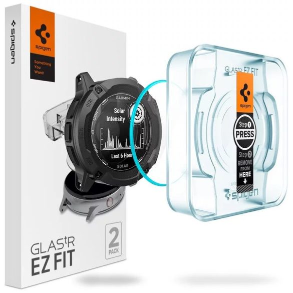 Garmin Instinct 2X Solar, Kijelzővédő fólia, ütésálló fólia (az íves részre is!), Tempered Glass (edzett üveg), Spigen Ez Fit, Clear, 2 db / csomag