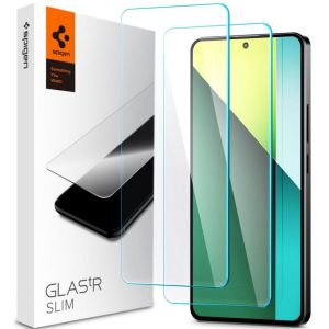 Xiaomi Redmi Note 13 Pro 5G / Poco X6 5G, Kijelzővédő fólia, (az íves részre NEM hajlik rá!), Tempered Glass (edzett üveg), Spigen Glastr Slim, Clear, 2 db / csomag