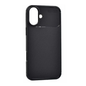 Apple iPhone 16, Szilikon tok, közepesen ütésálló, légpárnás sarok, karbon minta, fekete