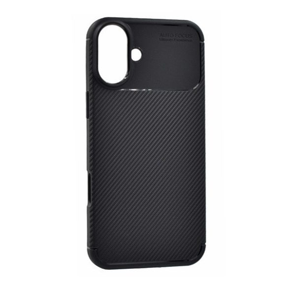 Apple iPhone 16, Szilikon tok, közepesen ütésálló, légpárnás sarok, karbon minta, fekete