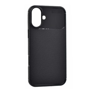 Apple iPhone 16 Plus, Szilikon tok, közepesen ütésálló, légpárnás sarok, karbon minta, fekete