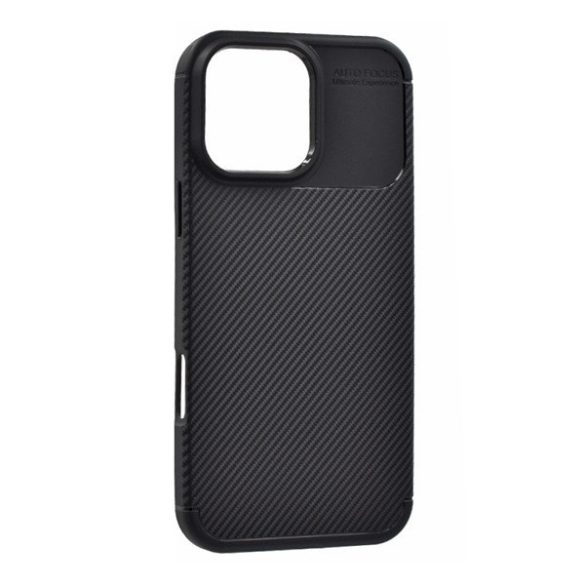 Apple iPhone 16 Pro, Szilikon tok, közepesen ütésálló, légpárnás sarok, karbon minta, fekete