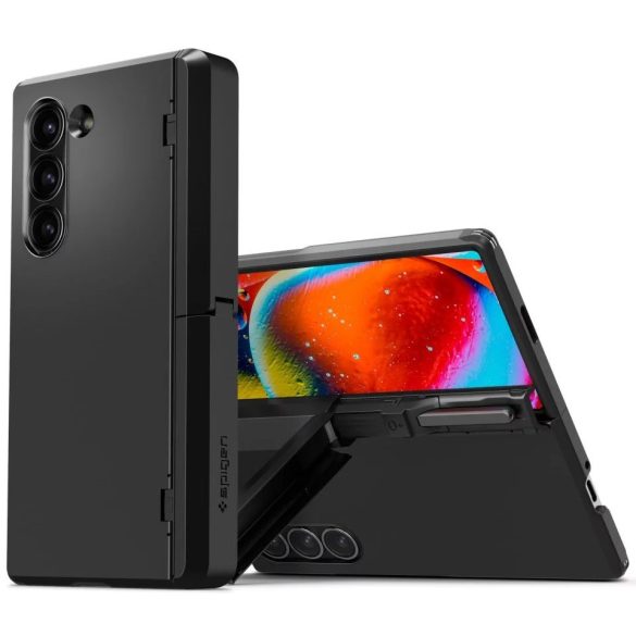 Samsung Galaxy Z Fold6 SM-F956B, Műanyag hátlap védőtok, közepesen ütésálló, zsanérvédő és kitámasztó, Ceruza tartó, Spigen Tough Armor Pro "P", fekete