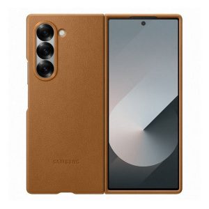 Samsung Galaxy Z Fold6 SM-F956B, Műanyag hátlap védőtok, ökobőr hátlap, Eco-Leather Case, barna, gyári