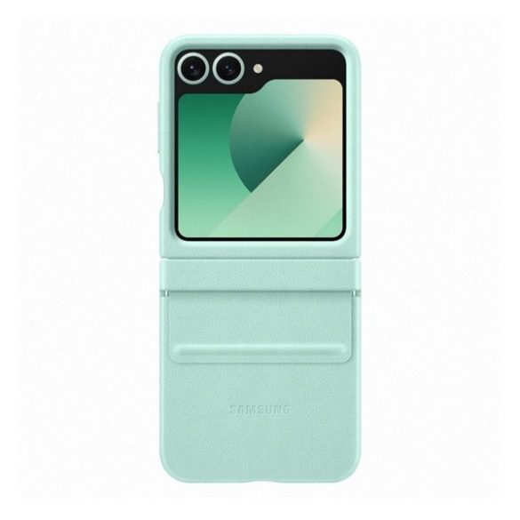 Samsung Galaxy Z Flip6 SM-F741B, Műanyag hátlap védőtok, ökobőr hátlap, Flap Eco-Leather Case, menta, gyári