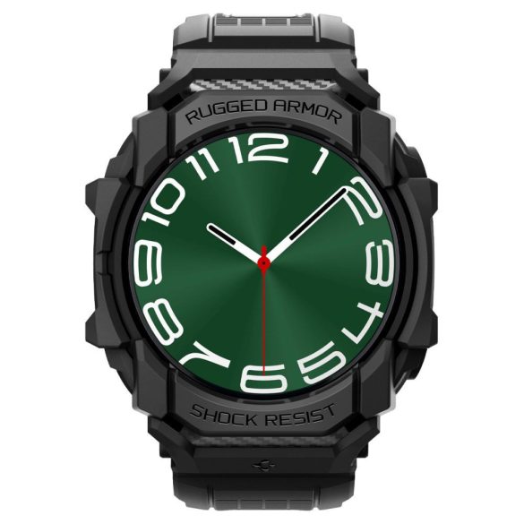 Samsung Galaxy Watch Ultra (47mm) SM-L705, Szilikon védőkeret, ütésálló, szíjjal, Spigen Rugged Armor Pro, fekete