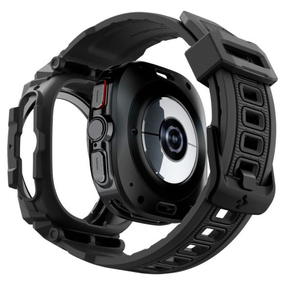 Samsung Galaxy Watch Ultra (47mm) SM-L705, Szilikon védőkeret, ütésálló, szíjjal, Spigen Rugged Armor Pro, fekete