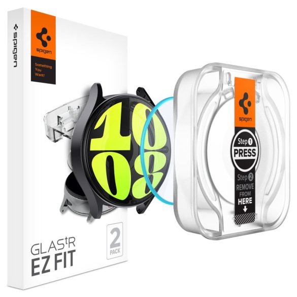 Samsung Galaxy Watch 7 (40 mm) SM-L300 / L305, Kijelzővédő fólia, ütésálló fólia (az íves részre is!), Tempered Glass (edzett üveg), Spigen Ez Fit, Clear, 2 db / csomag