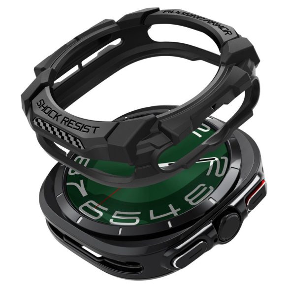 Samsung Galaxy Watch Ultra (47mm) SM-L705, Szilikon védőkeret, ütésálló, szíj nélkül, Spigen Rugged Armor, fekete