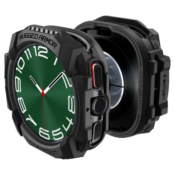 Samsung Galaxy Watch Ultra (47mm) SM-L705, Szilikon védőkeret, ütésálló, szíj nélkül, Spigen Rugged Armor, fekete