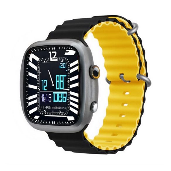 Apple Watch 4-6, SE, SE (2022) (42 / 44 mm) / Watch 7-9 (45 mm) / Watch 10 (46 mm) / Watch Ultra 1-2 (49 mm), szilikon pótszíj, állítható, hullámos kialakítás, kétszínű, Devia Sport6, fekete/sárga