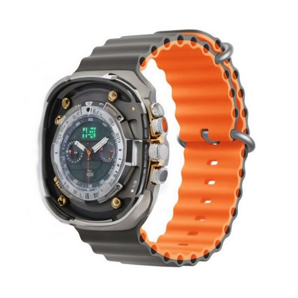 Apple Watch 4-6, SE, SE (2022) (42 / 44 mm) / Watch 7-9 (45 mm) / Watch 10 (46 mm) / Watch Ultra 1-2 (49 mm), szilikon pótszíj, állítható, hullámos kialakítás, kétszínű, Devia Sport6, szürke/narancssárga