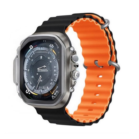 Apple Watch 4-6, SE, SE (2022) (38 / 40 mm) / Watch 7-9 (41 mm) / Watch 10 (42 mm), szilikon pótszíj, állítható, hullámos kialakítás, kétszínű, Devia Sport6, fekete/narancs