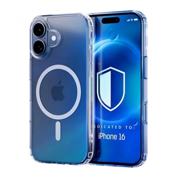 Apple iPhone 16, Szilikon tok, közepesen ütésálló,  légpárnás sarok, Magsafe kompatibilis, átlátszó