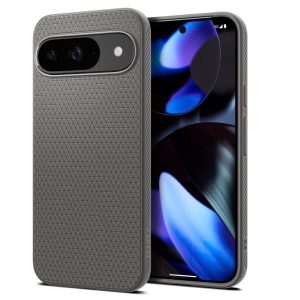 Google Pixel 9 / 9 Pro, Szilikon tok, Spigen Liquid Air, háromszög minta, szürke