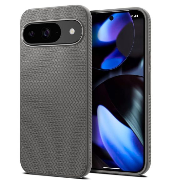 Google Pixel 9 / 9 Pro, Szilikon tok, Spigen Liquid Air, háromszög minta, szürke