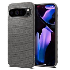 Google Pixel 9 Pro XL, Szilikon tok, Spigen Liquid Air, háromszög minta, szürke
