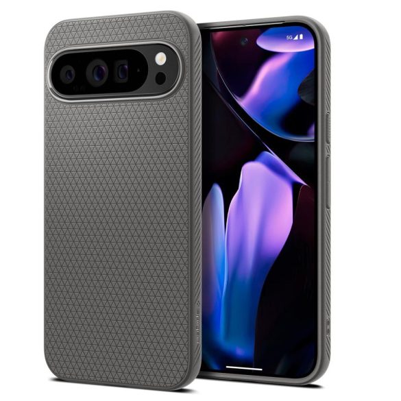 Google Pixel 9 Pro XL, Szilikon tok, Spigen Liquid Air, háromszög minta, szürke