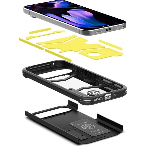 Google Pixel 9 / 9 Pro, Szilikon tok + műanyag hátlap, kitámasztóval, Spigen Tough Armor, fekete