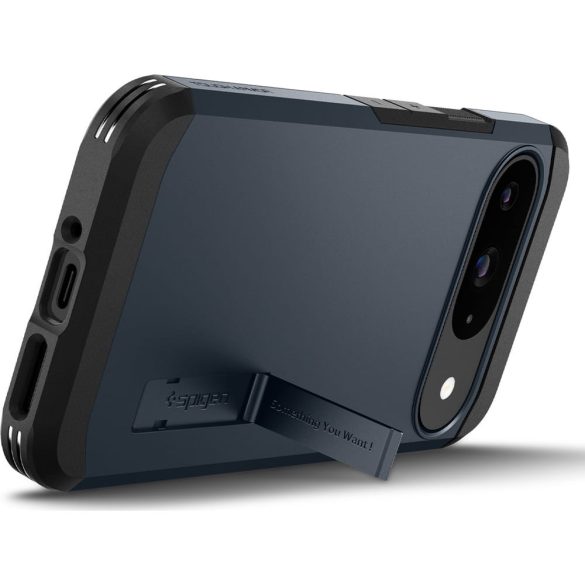 Google Pixel 9 / 9 Pro, Szilikon tok + műanyag hátlap, kitámasztóval, Spigen Tough Armor, sötétkék