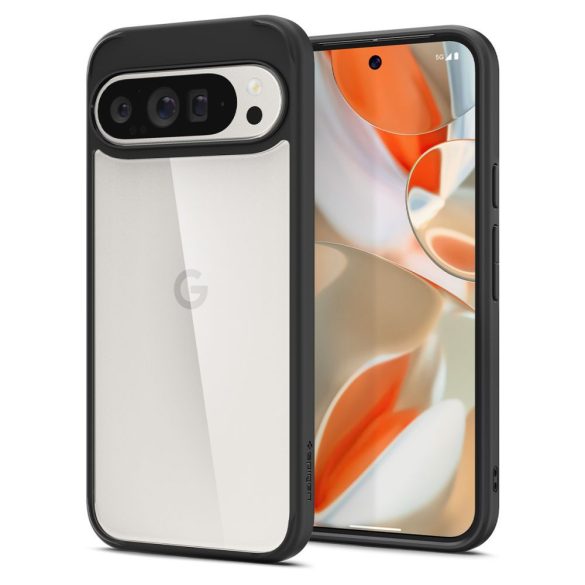 Google Pixel 9 Pro XL, Műanyag hátlap védőtok + szilikon keret, Spigen Ultra Hybrid, átlátszó/fekete