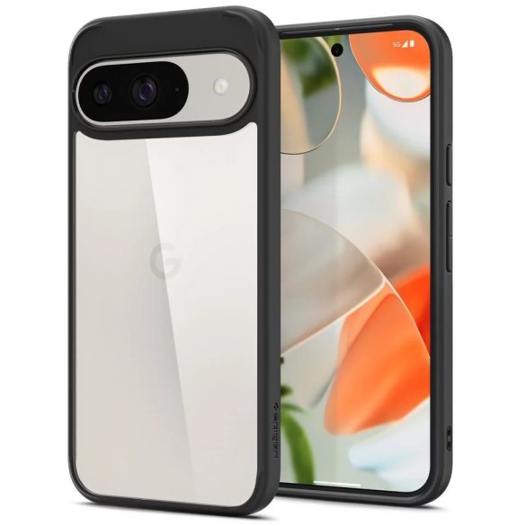 Google Pixel 9 / 9 Pro, Műanyag hátlap védőtok + szilikon keret, Spigen Ultra Hybrid, átlátszó/fekete