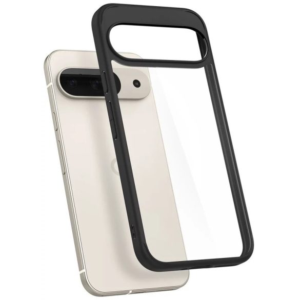 Google Pixel 9 / 9 Pro, Műanyag hátlap védőtok + szilikon keret, Spigen Ultra Hybrid, átlátszó/fekete