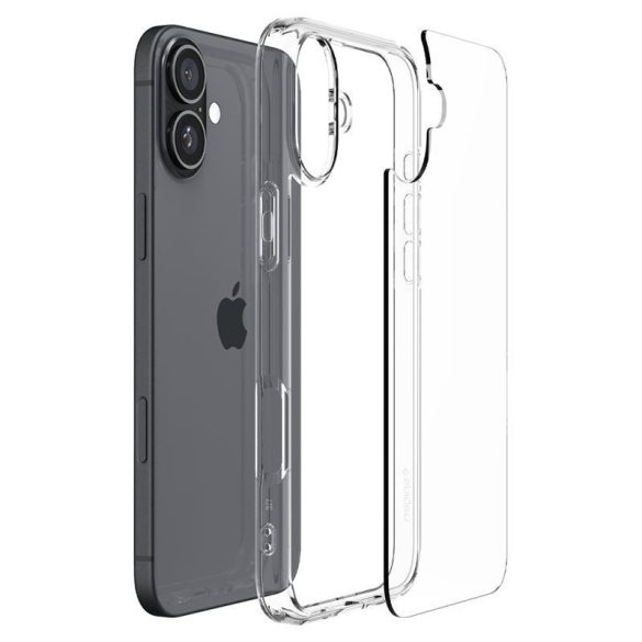 Apple iPhone 16 Plus, Szilikon tok + műanyag keret, közepesen ütésálló, Spigen Crystal Hybrid, átlátszó